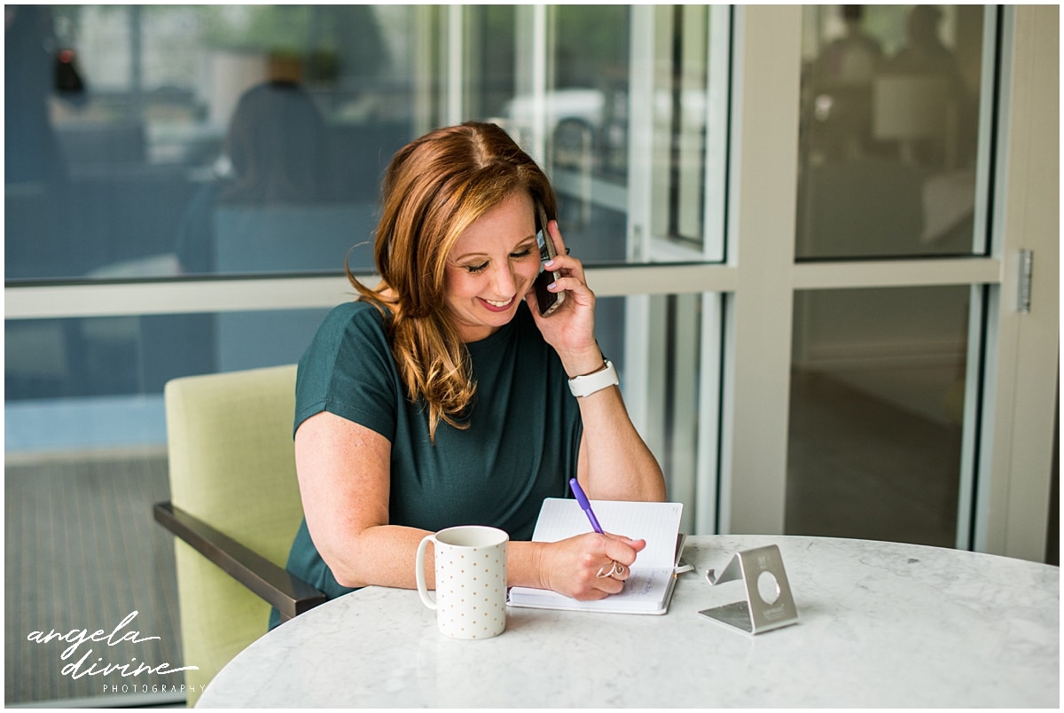 Minnesota Brand Photography for Marketing Consultant talking on the phone