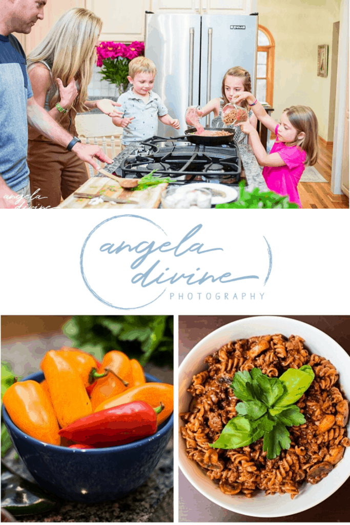 Laura started All Clean Food after discovering her children’s food allergies. Switching to a plant-based diet free of allergens made her whole family feel better. For their brand session, Laura wanted to show their story and values by cooking one of their dinners for the entire family. | Angela Divine Photography | Minneapolis wedding + brand photographer | #organicfood #foodphotography #brandphotography #branding | https://angeladivinephotography.com/organic-food-brand-photography/