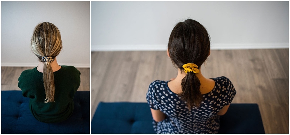 Minnesota product photography scrunchies in ponytails