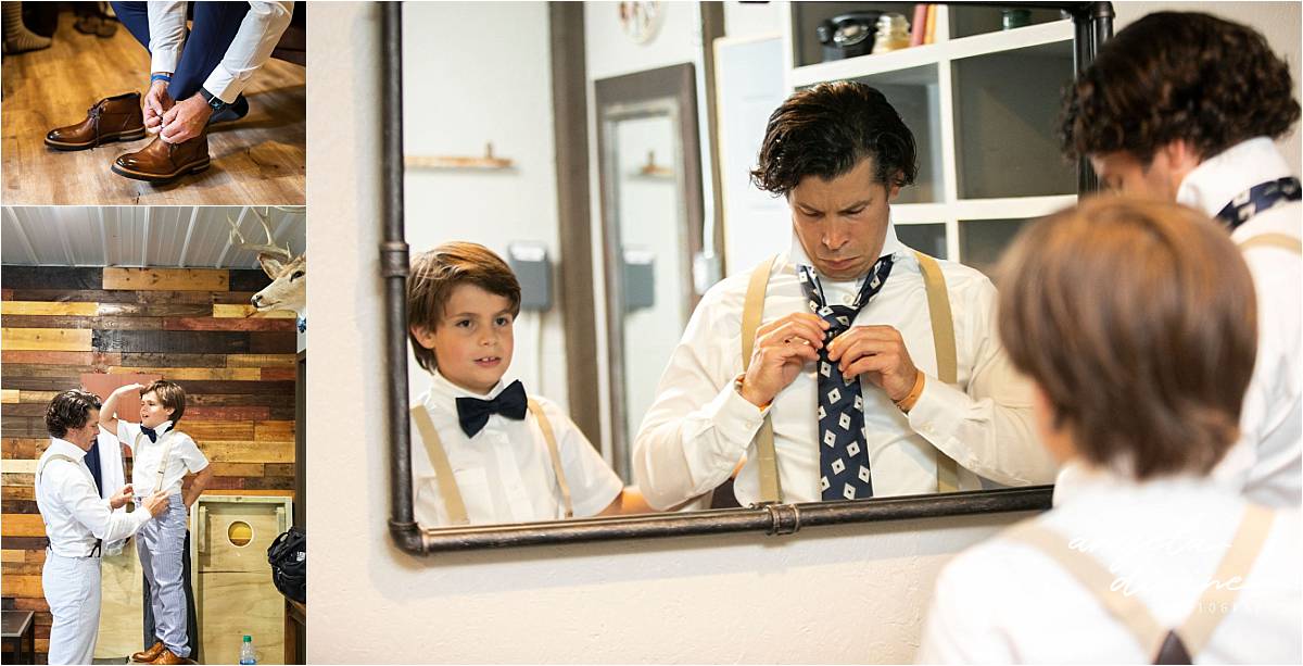 Round Barn Wedding groom getting ready with his son