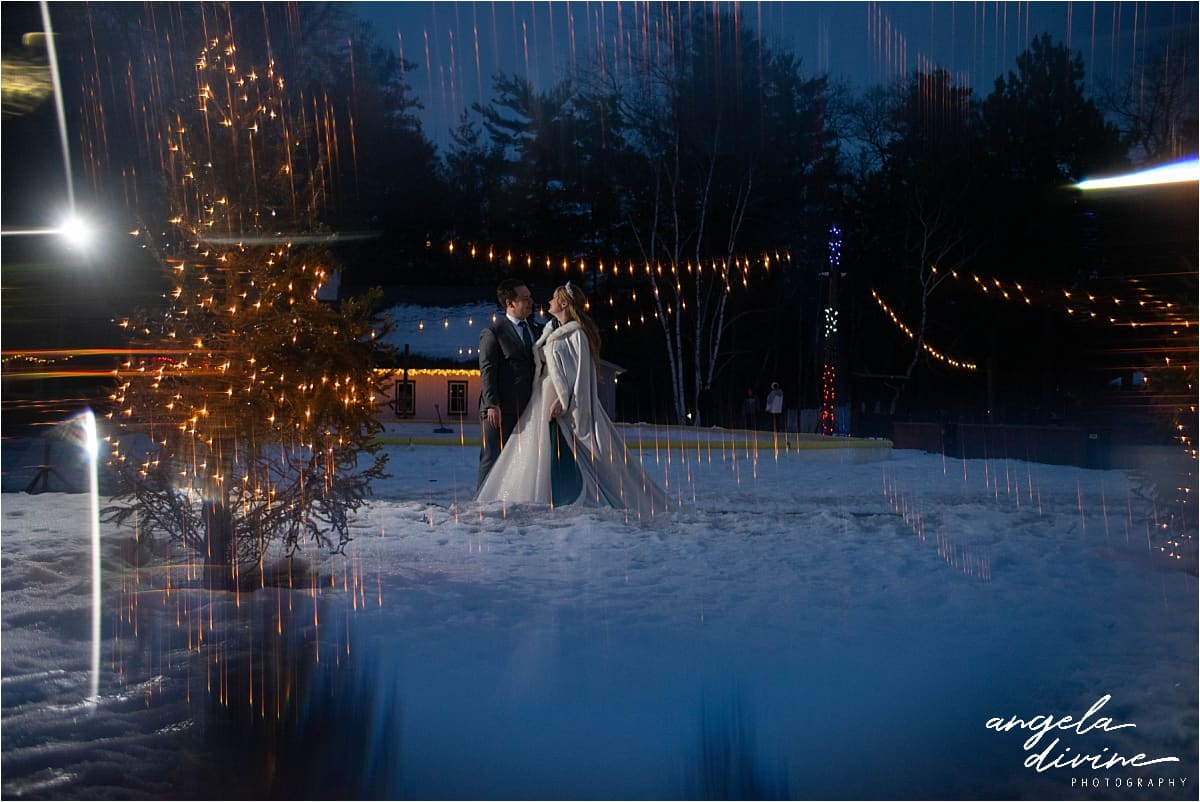 Grand View Lodge Winter wedding outdoor string lights