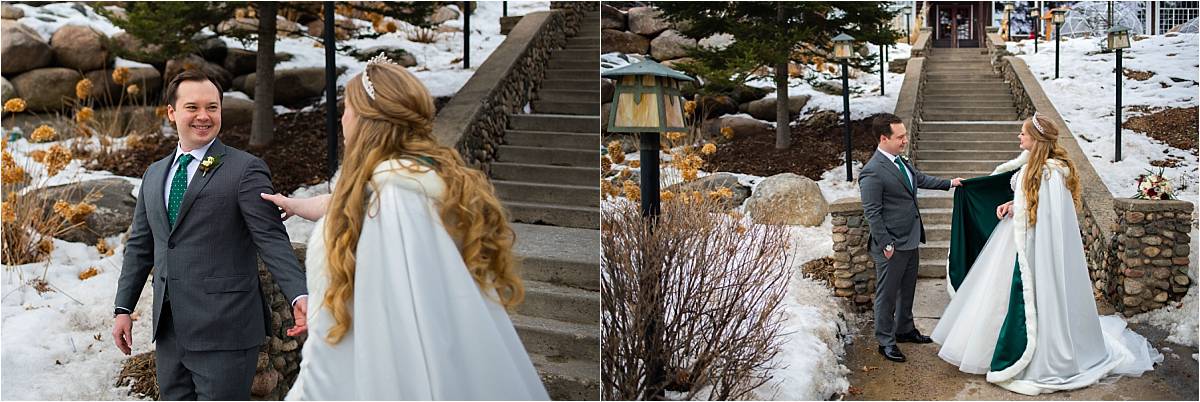 Grand View Lodge Winter wedding first look