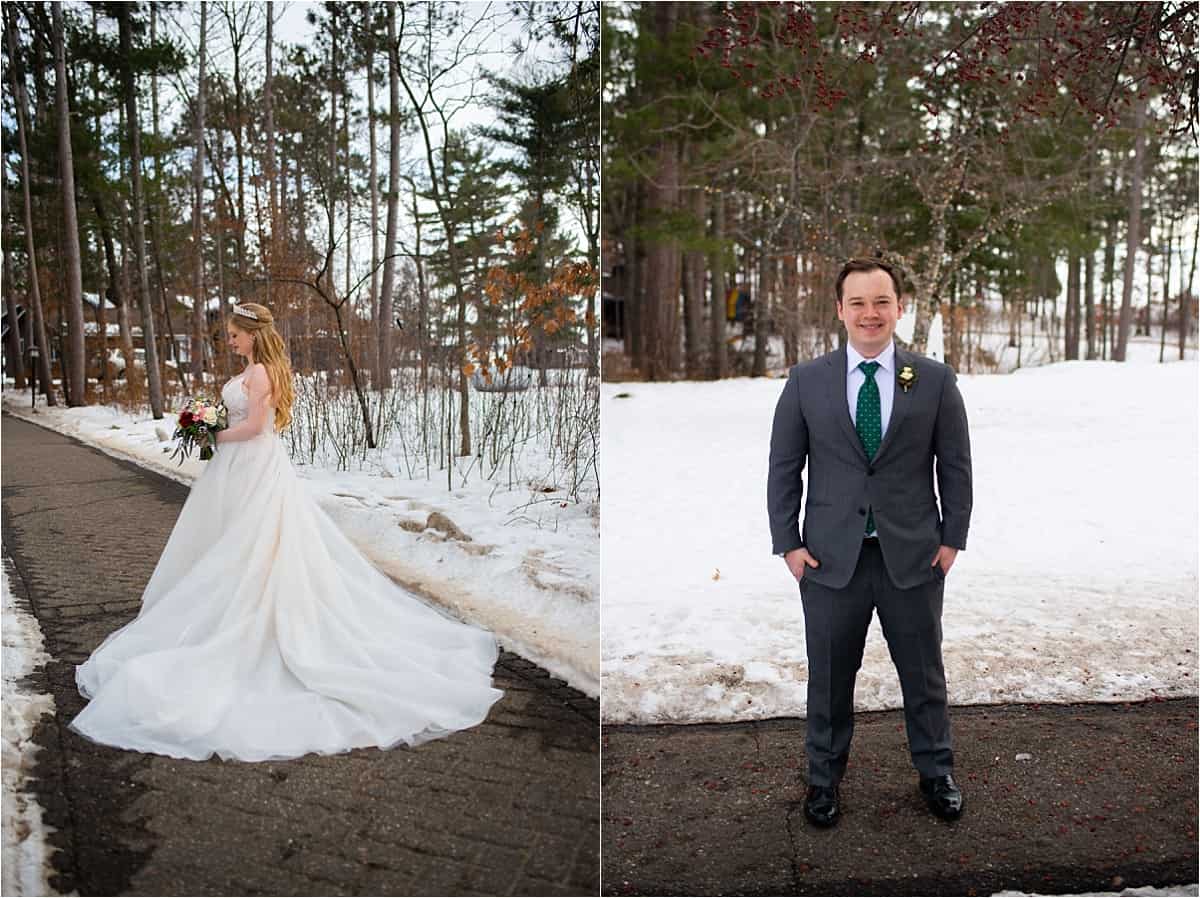 Grand View Lodge Winter wedding bride and groom portraits