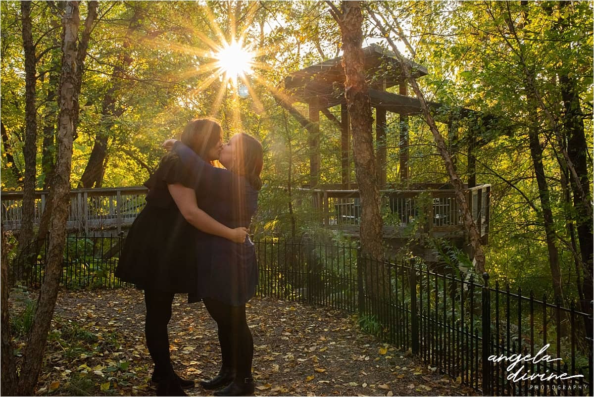 Westwood Nature Center Engagement sunlight through the trees
