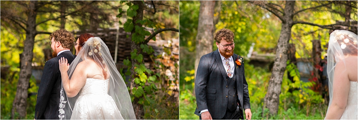 The Gardens of Castle Rock fall wedding first look