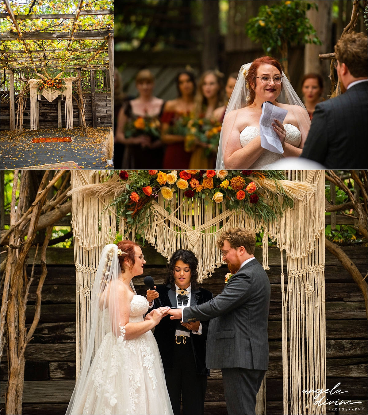 The Gardens of Castle Rock fall wedding exchanging vows