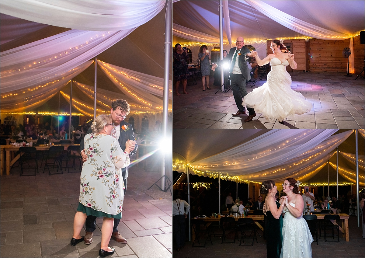 The Gardens of Castle Rock fall wedding reception dancing