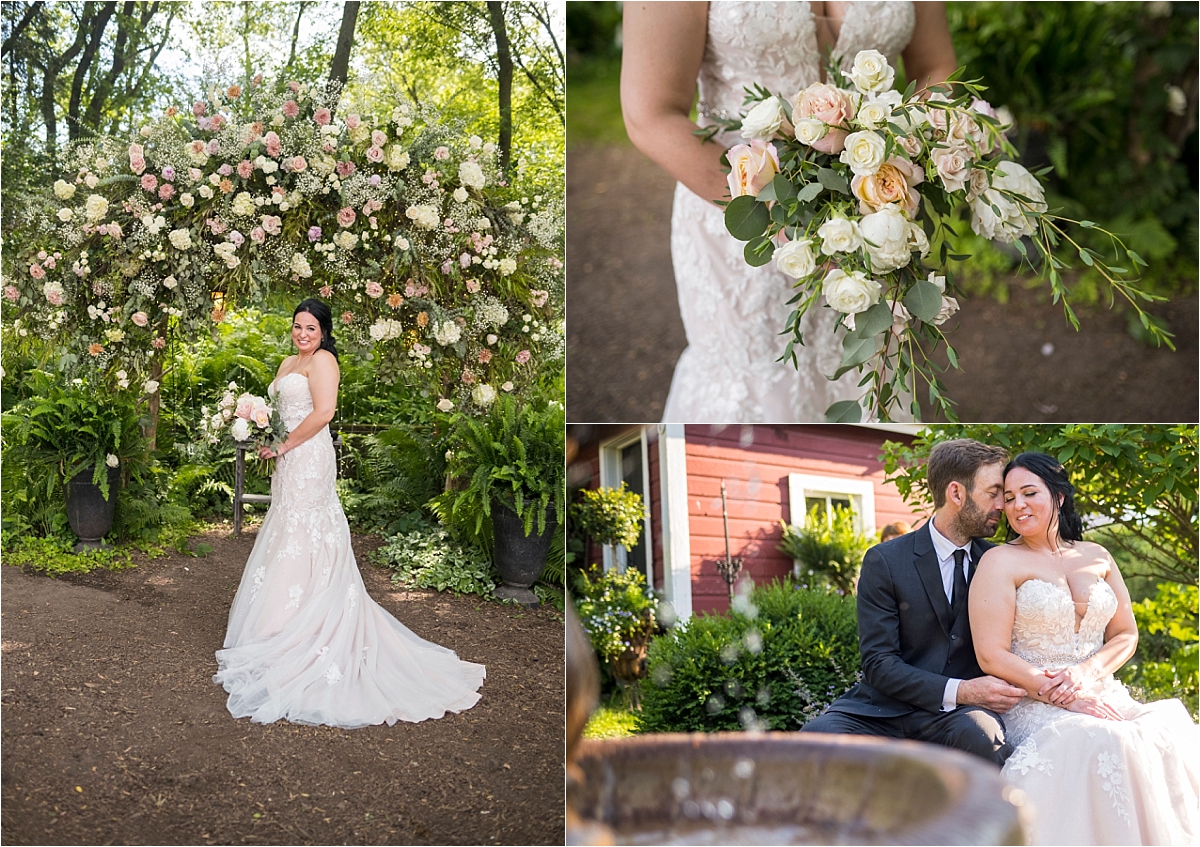 Camrose Hill Flower Farm Wedding bride, groom, and bouquet