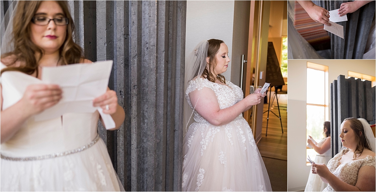 Westwood nature center LGBTQ wedding brides exchanging letters.