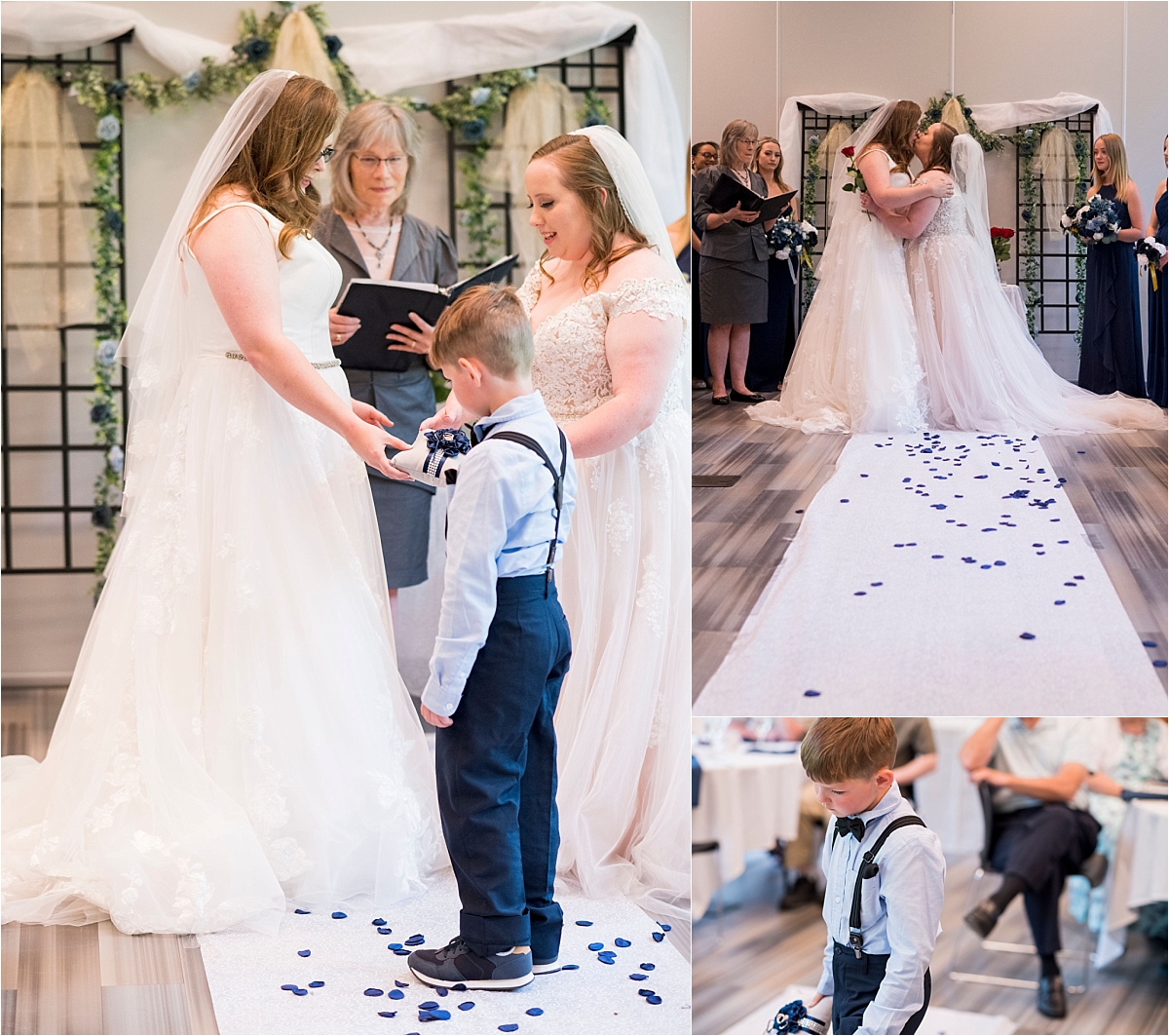 Westwood nature center LGBTQ wedding brides and ring bearer.